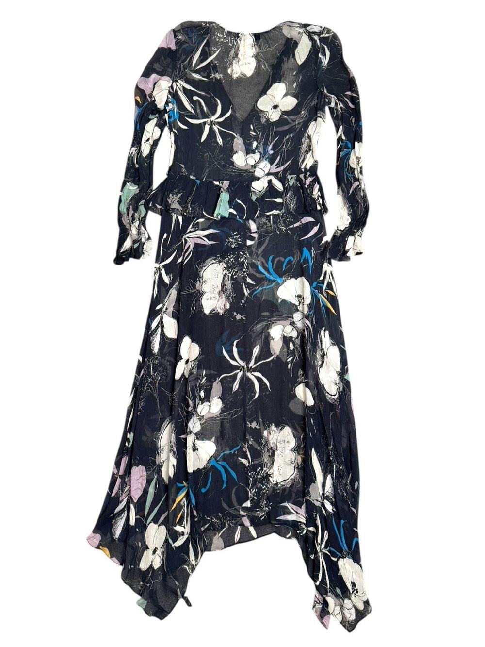 Reiss Carina Spring Floral Dress Womens 4 Black Whimsigoth Sheer Midi Slit Boho